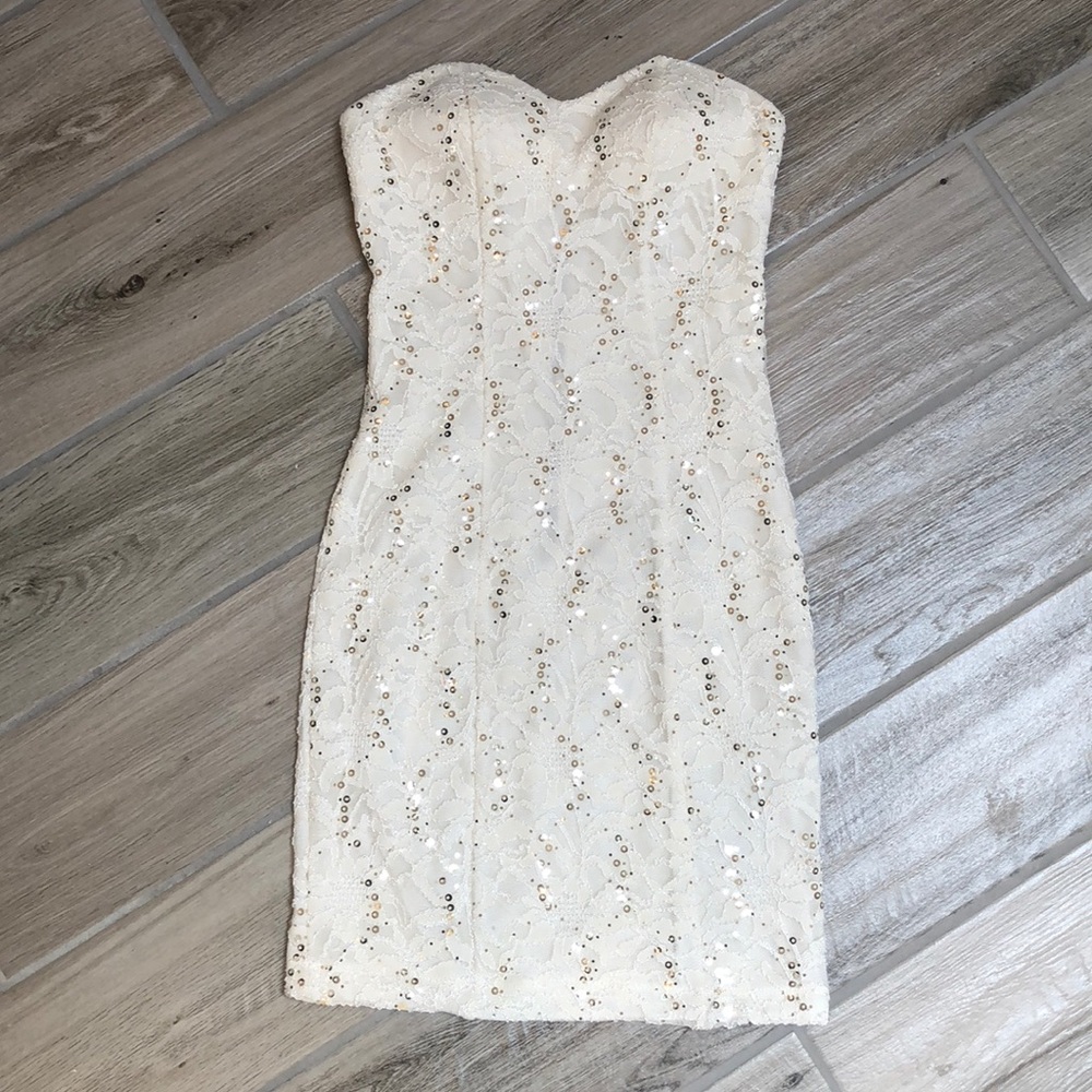 Windsor White Lace Silver Sequin Dress |XS|
